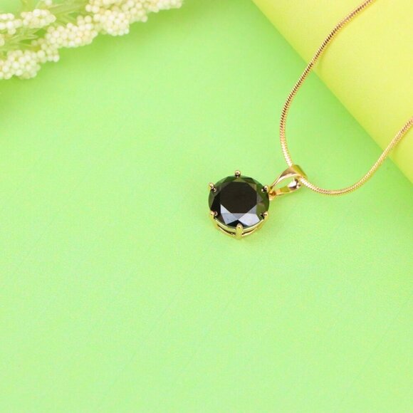 "Round Black Stone Rose Gold Pendant with Classic Prong Setting, XPPT1261 - Picture 12 of 13